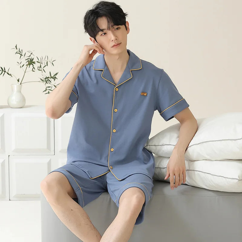 Pajamas for Men Spring Autumn Long Sleeve Lapel Button-up Cardigan Trousers Two-pieces Loose Casual Home Clothes Men Pajama Sets