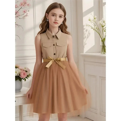 Teen Girl Pink Dress Summer Sleeveless Fashion Mesh Children Dresses Casual Vacation Elegant Princess Dress  7 8 9 10 11 12 Yrs