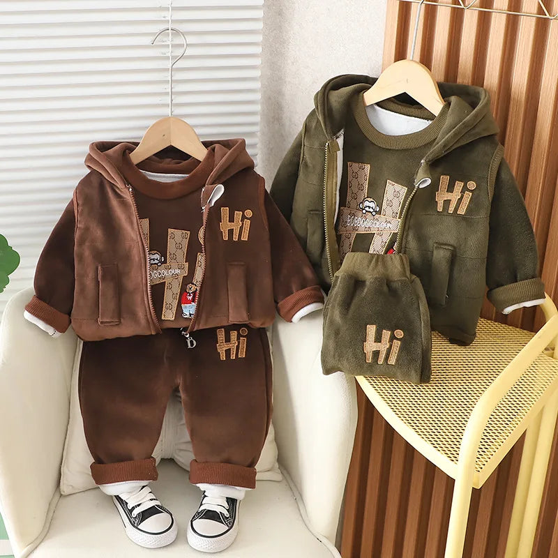 Winter Baby Boys Clothes Autumn Boys Clothing Sets Cute Cartoon Coat + Vest + Pants Girls Suits 1 2 3 4 Years New Kids Clothes