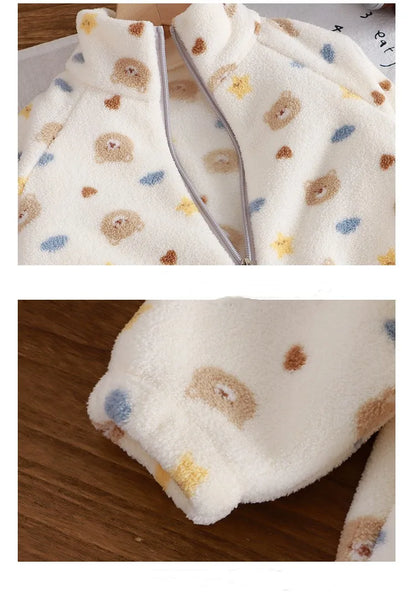 Baby Girl clothes new plush thickened two-piece set of fleece cartoon casual home clothes children's tops and bottom sets