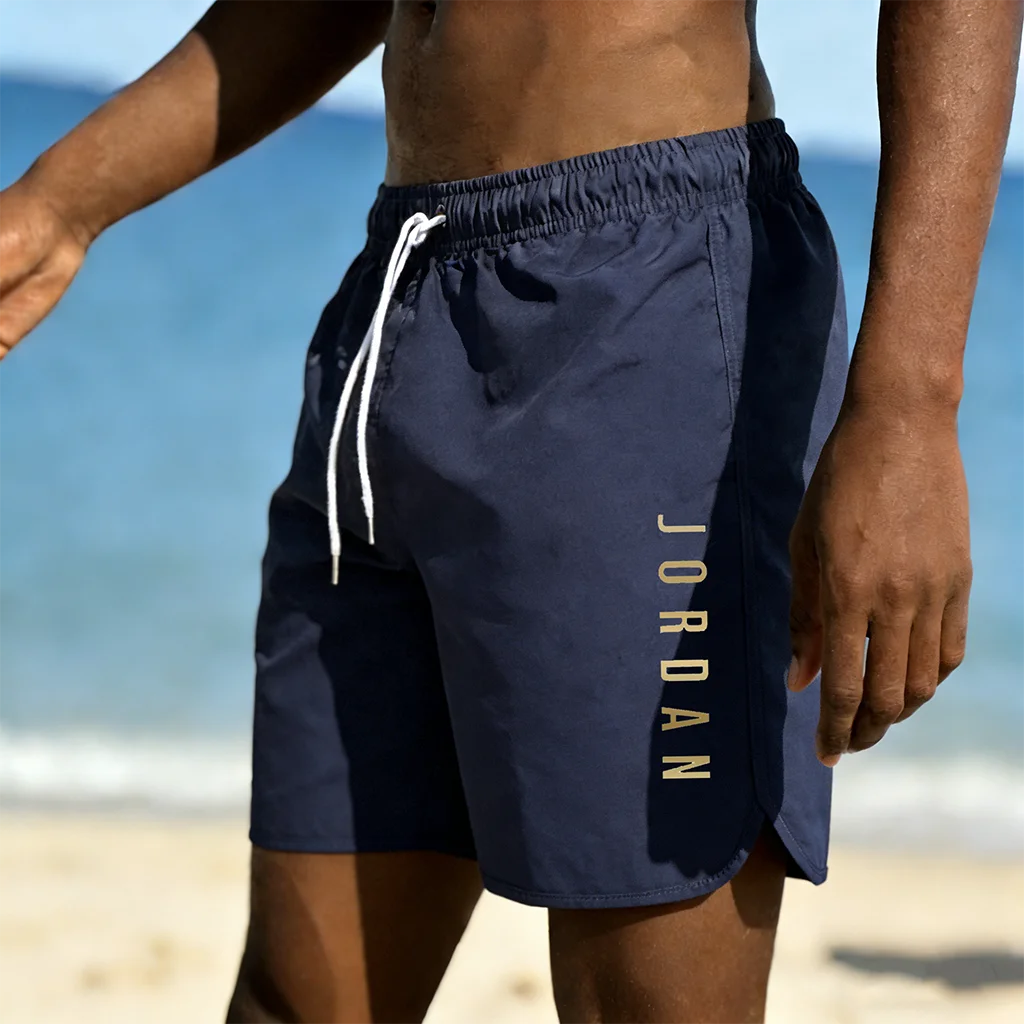 Men's beach shorts for summer swimming, fitness, quick drying, swimming with drawstring, fashionable and casual daily shorts