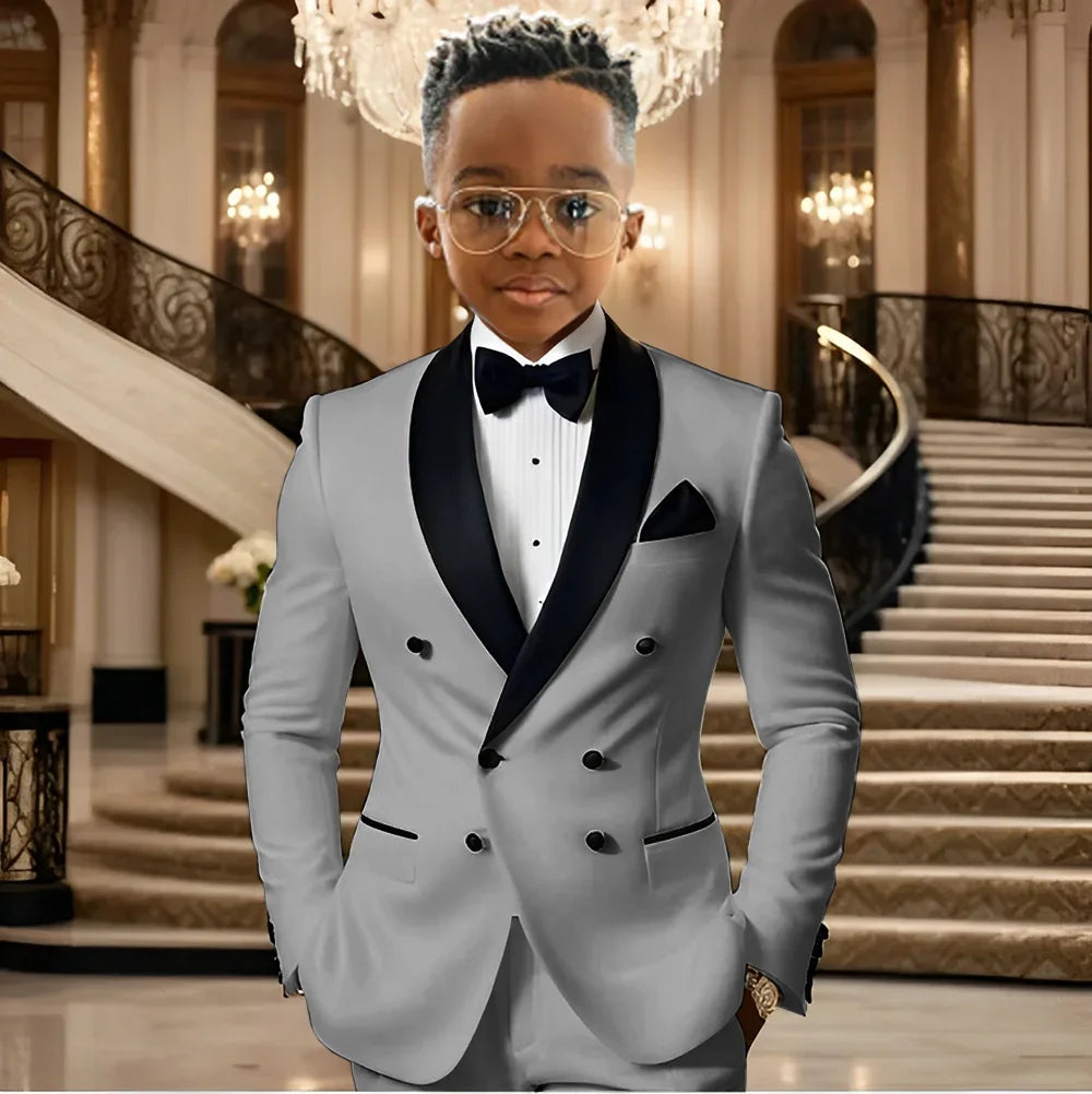 Boy Suits for Wedding Tuxedos with Black Shawl Lapel Double Breasted Mint Kids Wear Two Pieces Slim Flit Prom Party Blazer