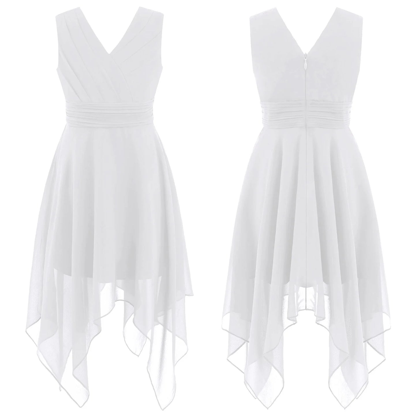Teen Girls Elegant Scoop Neck Floral Lace Formal Wedding Party Dress Flower Girls Long Sleeve High-Low Chiffon Bridesmaid Dress