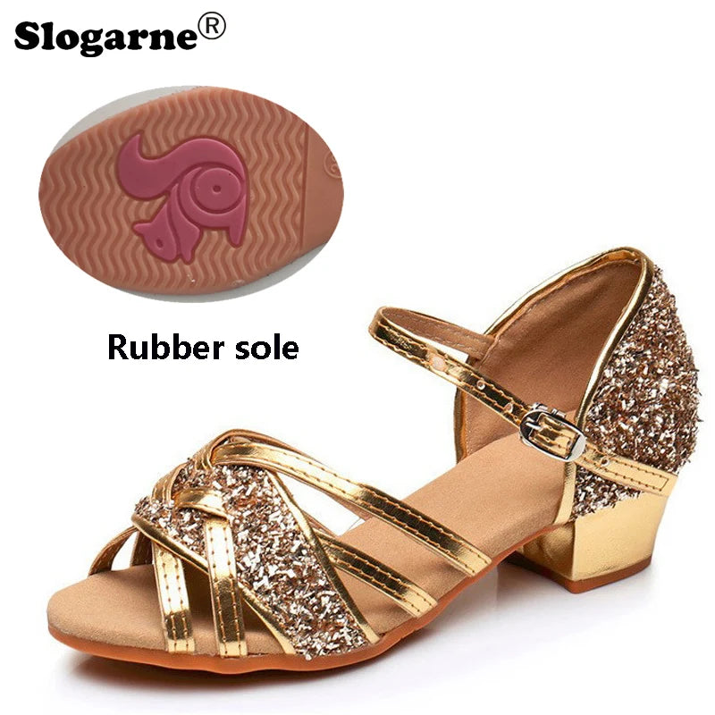 Brand New Children Dance Shoes Girls Ballroom Latin Shoes Ladies Modern Tango Salsa Sandals 3CM Low Heels Stage Dancing Footwear