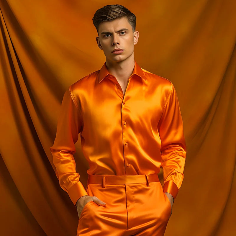 Men Satin Shirts Brand New Mens Dress Luxury Shirts Long Sleeve Casual Social Male Clothes Chemise Homme Shirt S40