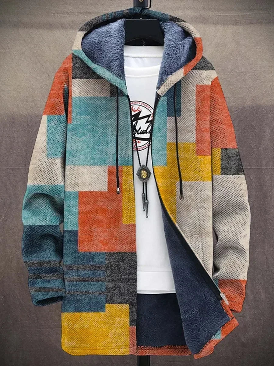 Men Cardigans Coats Gradient Art Colorful Graphics Printed Plush Thick Winter Casual Streetwear Unisex Clothing