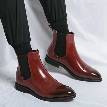 Men's Boots Business Ankle Boots Red Sole Pointed Toe Dress Boots British High Top Leather Shoes Slip-On Casual Men Chelsea Boot