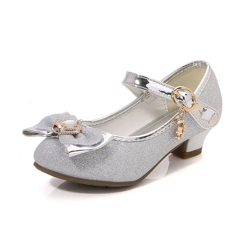 Children's High-heeled Shoes Girls Students Princess Red Leather Shoes 2025 New  Bowknot Single Girls Show Kid's Party Shoes