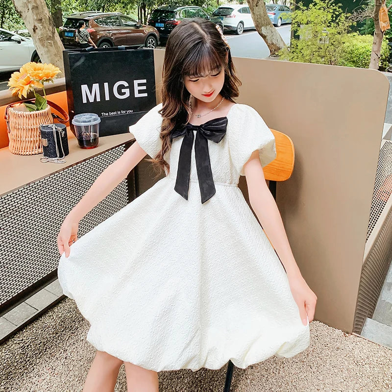 Girls White Dress Teenager Evening Dress Flowers Children Bridesmaid Holiday Communion Dress 2025 Summer New