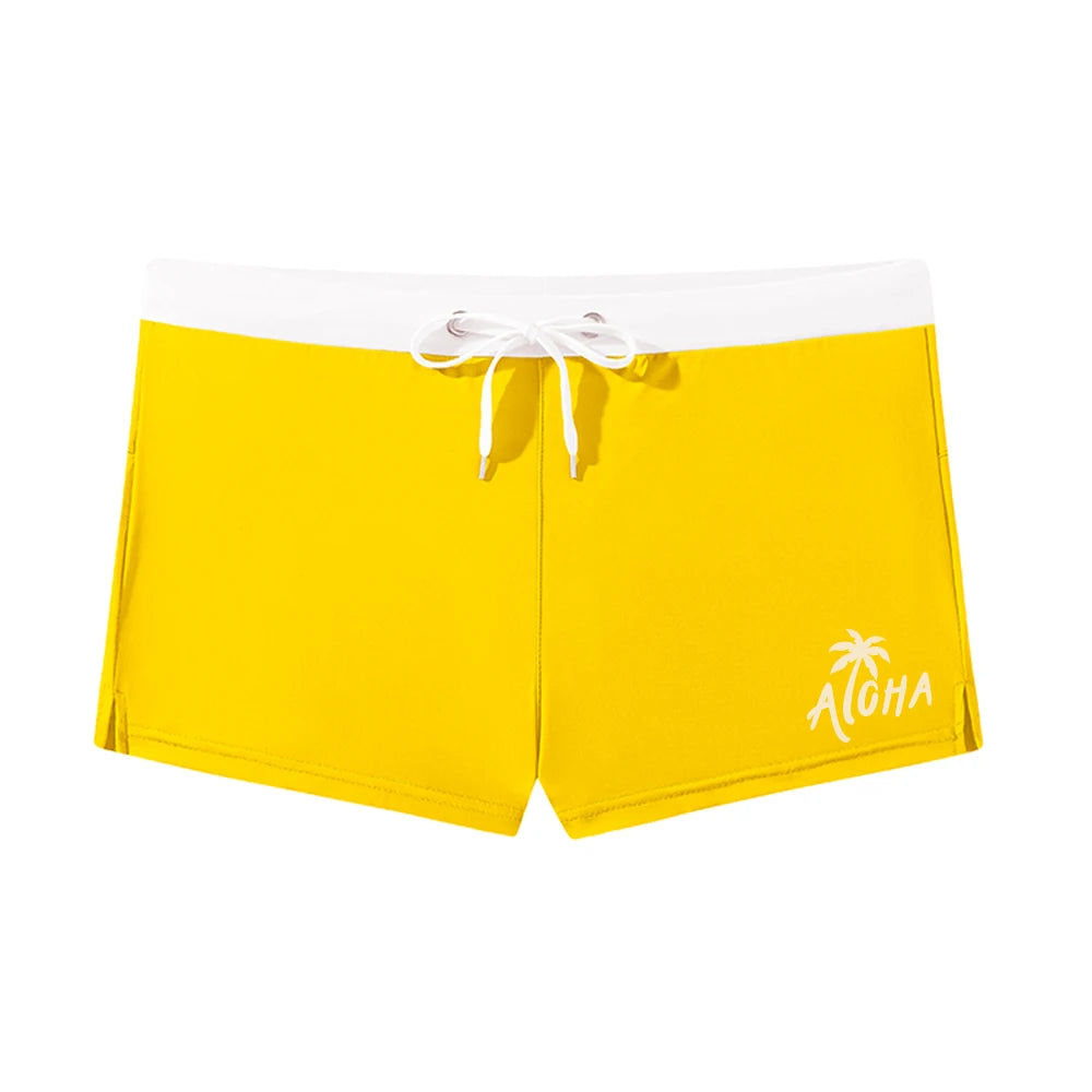 Men's Elastic Quick Dry Printed Swim Trunks Summer Beach Vacation Swimming Surfing Drawstring Swimsuit Beach Casual Wear