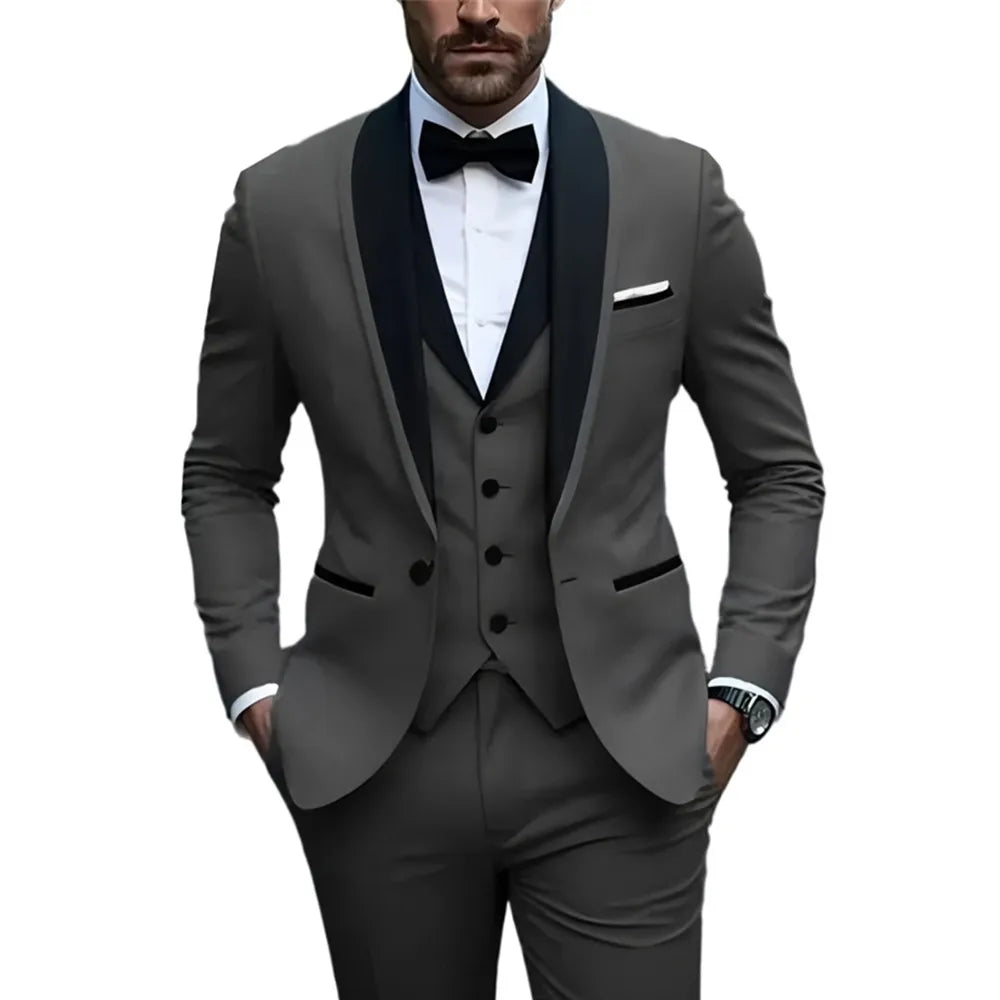 Men's 3pcs Suit Set, Jacket + Vest + Pants, Fashionable High-Quality, Suitable for Weddings, Parties and Formal Occasions
