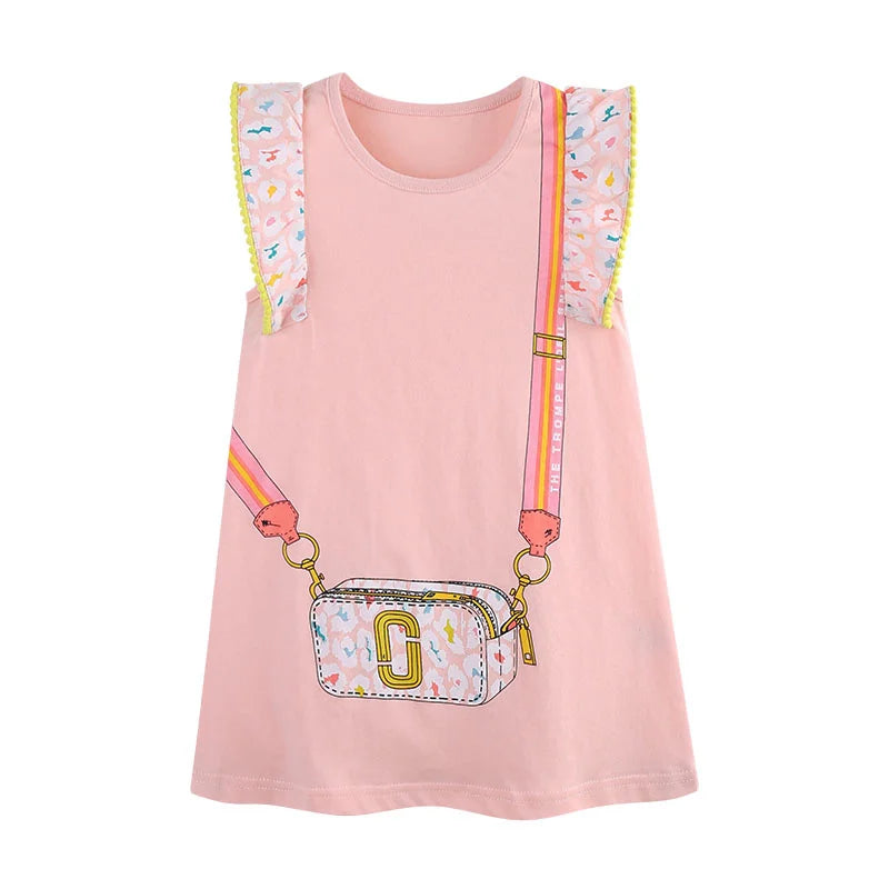 Bag Printed Sleeveless Dress for Girls 2-7T Toddler Party Frock Children's Lovely Baby Dresses Kids Wear