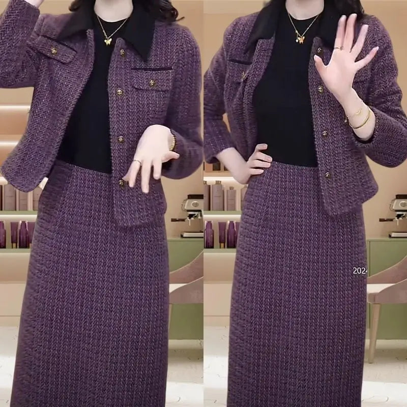 Fashion Suit Women's Autumn and Winter New Style Temperament Socialite Western-style High-end Slimming Half Skirt Two-piece Set