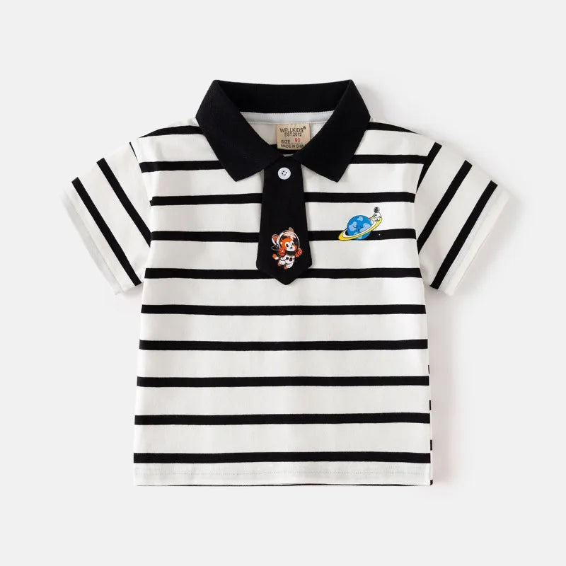 HoneyCherry Boys' Short-sleeve Polo Shirts Summer Cartoon-printed Stylish Turn-collar Tops Boy T-shirts