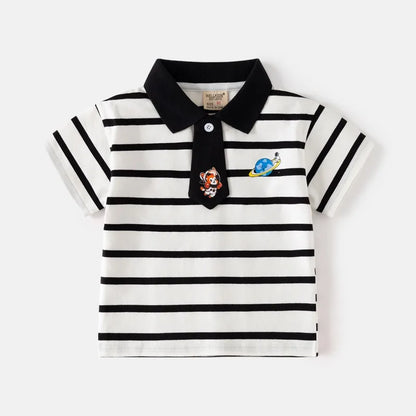 HoneyCherry Boys' Short-sleeve Polo Shirts Summer Cartoon-printed Stylish Turn-collar Tops Boy T-shirts