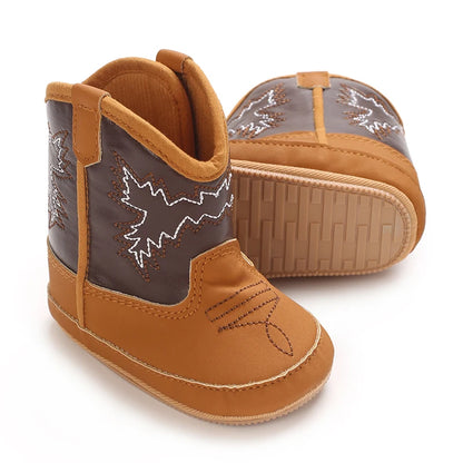 Boys and Girls Baby Boots Soft Bottom Non-slip Baby Foreign-style Western Cowboy Leather Boots Baby Shoes