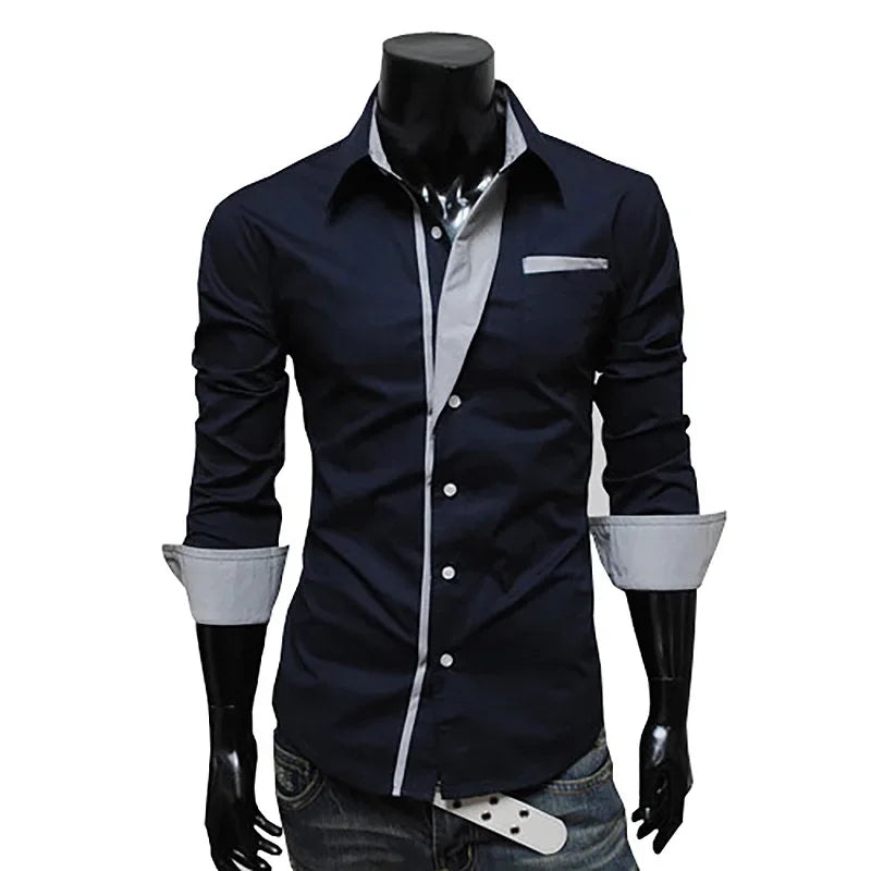 2026New Personalized Shirt for Men Fashion Patchwork Design Trend Men Comfy Slim Party Dress Shirts Men Casual Street Style Tops