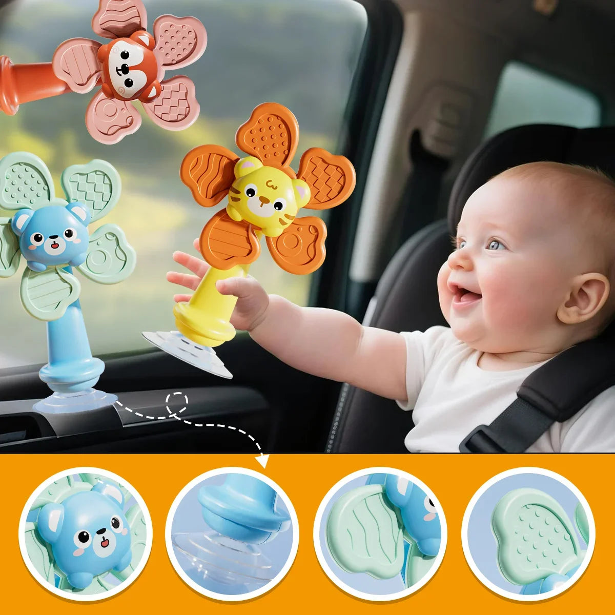 Baby Bath Toy Bathing Sucker Spinner Suction Cup Cartoon Rattles Fidget Educational Toy Children Boy Girl Gift Funny Development