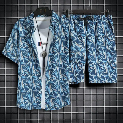 Summer Beach Clothes For Men 2 Piece Set Quick Dry Hawaiian Shirt and Shorts Set Men Fashion Clothing Printing Casual Outfits