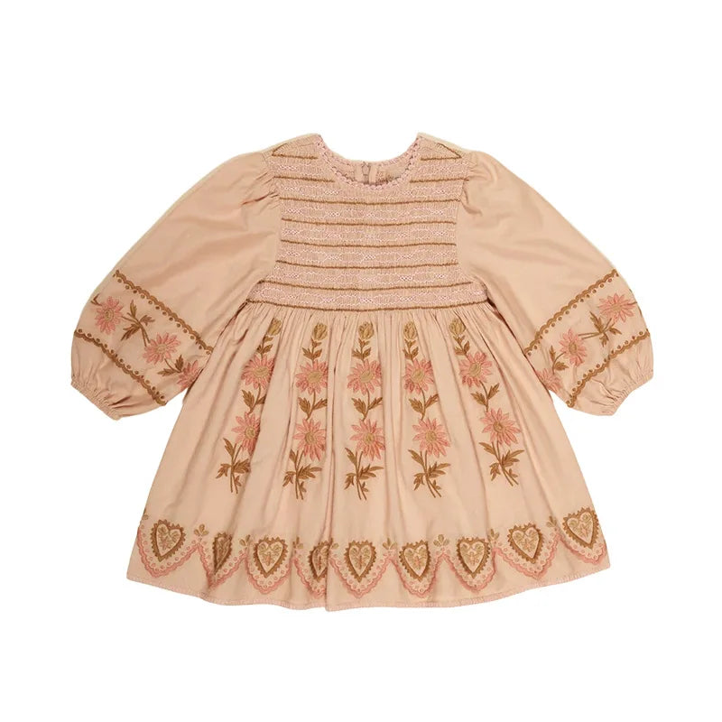 Girls' Dress 2025 Fall/Winter New Arrival Printed Fashion Embroidered Gathered Children's Dress Pure Cotton Cute Girls' Shirt