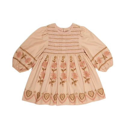 Girls' Dress 2025 Fall/Winter New Arrival Printed Fashion Embroidered Gathered Children's Dress Pure Cotton Cute Girls' Shirt