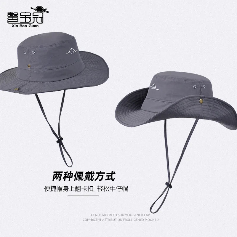 Waterproof and quick-drying summer wide-brimmed sun-protective hats for men and women, outdoor hiking and fishing sun hats