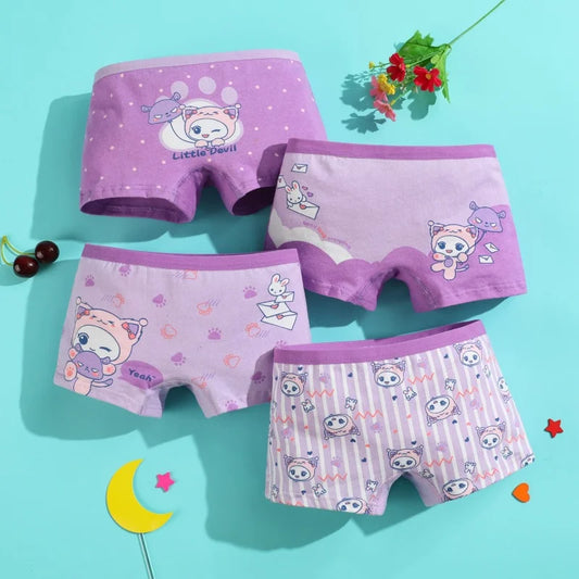 4Pcs/Lot Soft Cotton Children Underwear Cute Cartoon Girls Boxer Briefs Breathable Double-layer Crotch Age 2-9 Panties For Girls