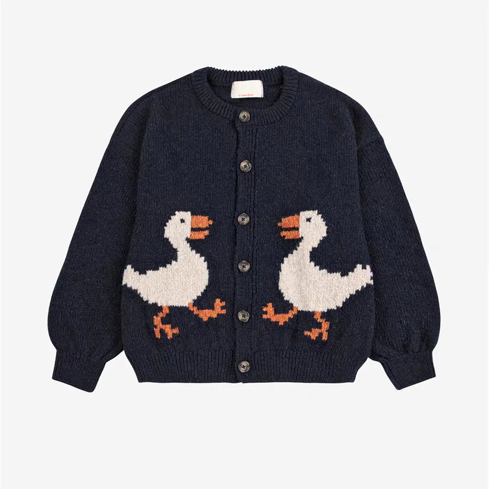 Children's Sweater 2025 Fall Autumn/Winter Girls' Cartoon Warm Cotton Color Block Pullover Vest Cardigan Boys' V-neck Knit