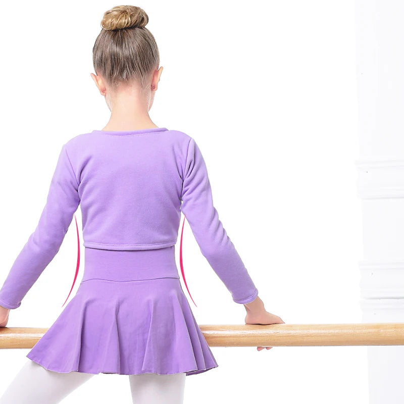 Girls Dance Wear Kids Dance Leotard Cover Long Sleeve Winter Practice Training Pullover Top for Ballet Class Clothing