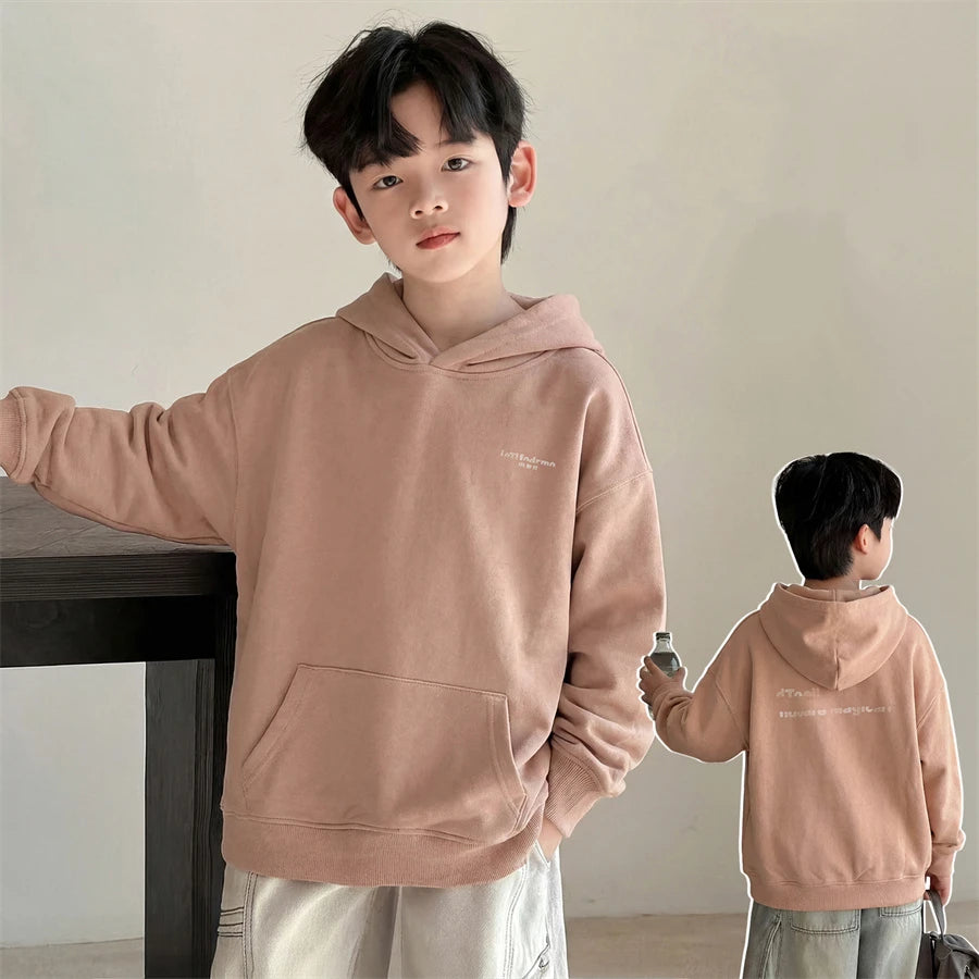 New Fashion Children Cotton Hoodies for Teen Boy Age 5 Yrs To 14 Yrs Pink Color Hooded Sweatshirt Kids Stylish Spring Clothes