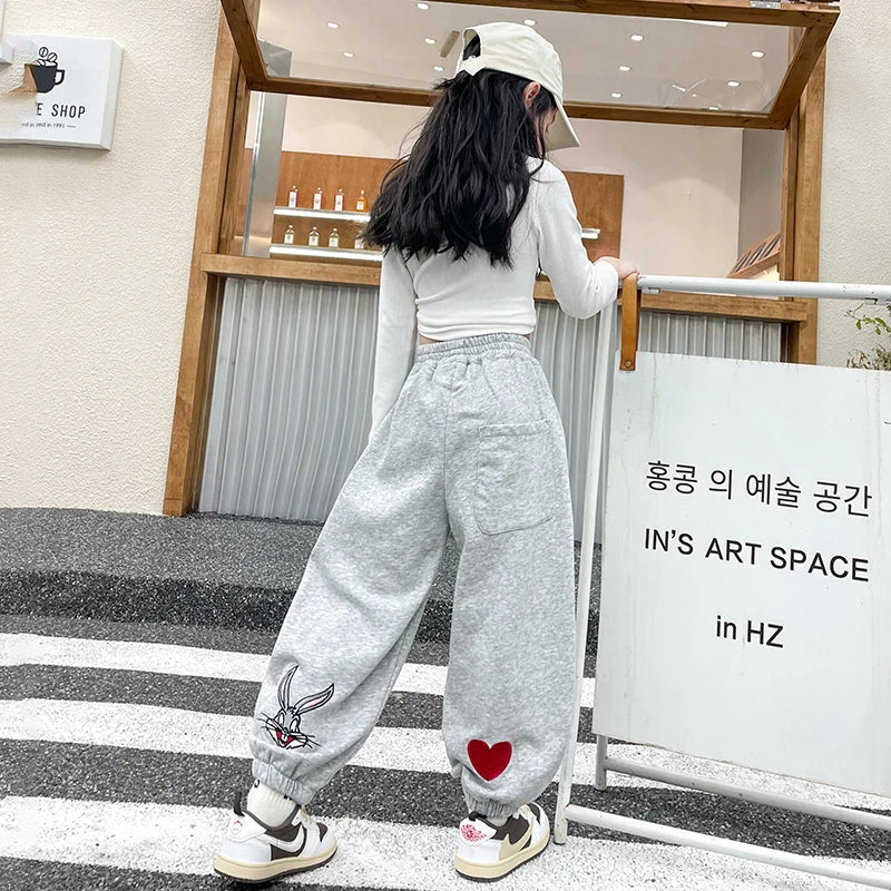 Girls Pants Spring Autumn Children's trousers Casual Pants Loose Sweatpants Cotton Joggers Pants for 4 5 6 7 8 9 10 11 12 Years