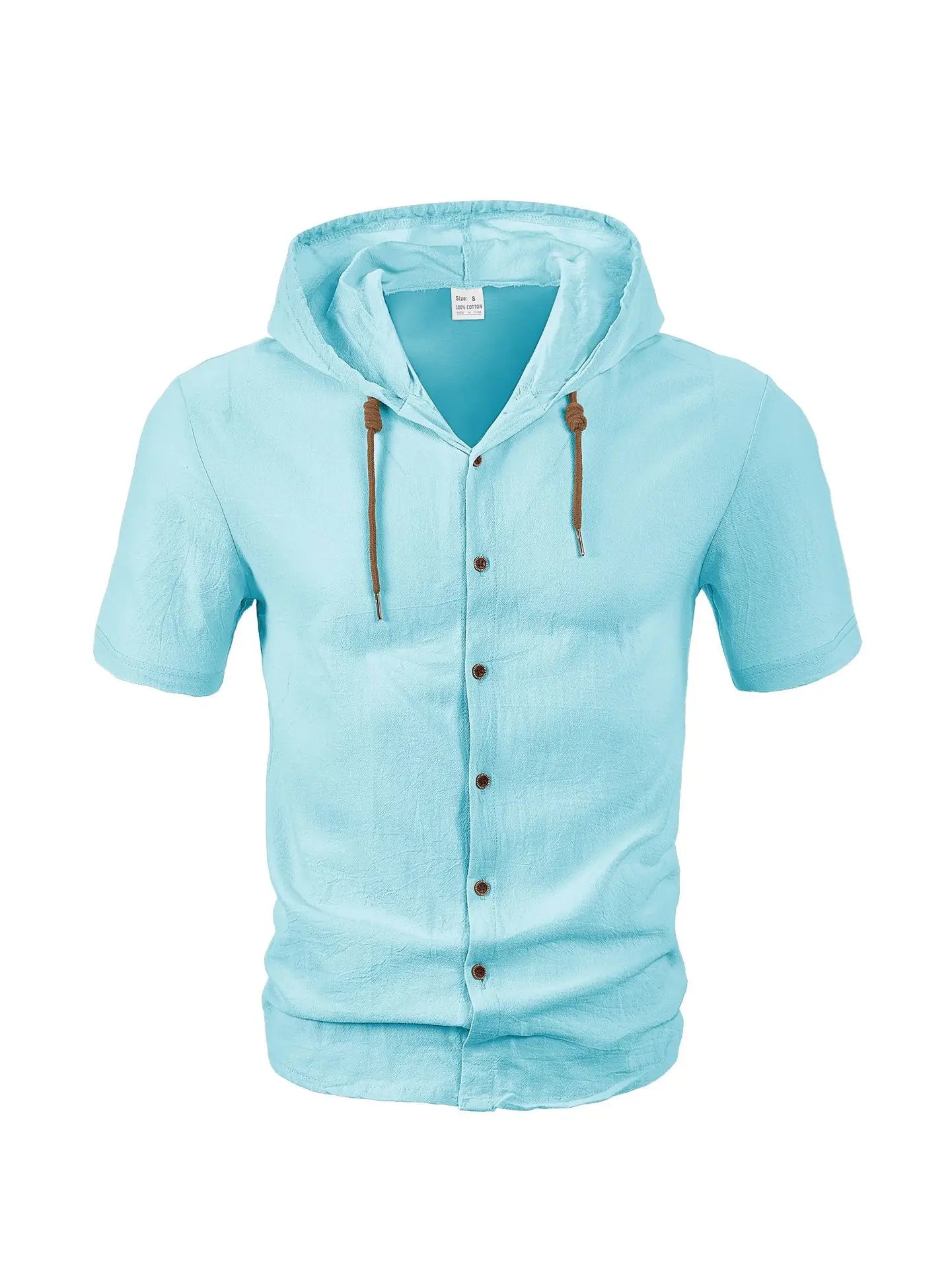 Men Summer Hooded Shirt Casual Solid Color Button Down Short Sleeve Hoodies Tops for Beach Vacation Streetwear Mens Linen Shirt.