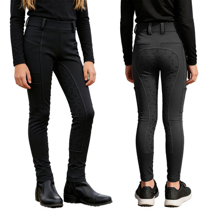 Girls Boys Riding Pants Golf Workout Clothes Sportswear Anti-slip Full Seat Equestrian Breeches Leggings with Multiple Pockets