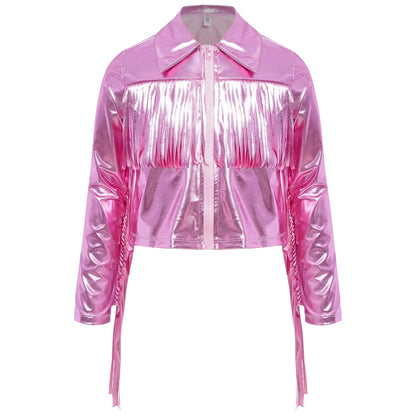 Kids Girls Long Sleeve Casual Sports Bomber Jackets Jazz Hip-hop Street Dance Costume Boys Shiny Metallic Baseball Outwear Coats