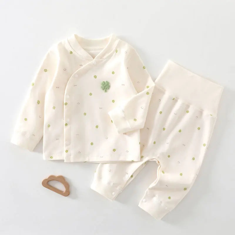 0-3Y Newborn Underwear 2Pcs Sets New Spring Infant Girls Boys Pure Cotton Sleepwear High Waist Pants Soft Baby Pajamas Clothes