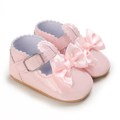 Baby Girls Shoes Classic Bowknot Rubber Sole Anti-slip PU Girls Dress Shoes First Walker Toddler Crib Baby Shoes