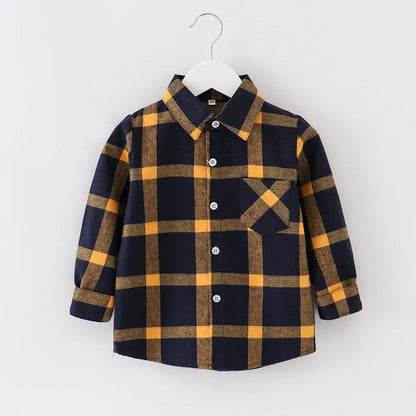 Shirts for Boys Spring Autumn Fashion Casual Plaid Blouse School Boys Clothes Long Sleeve Brushed Shirt Teen Children Clothes