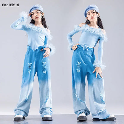 Girls K-pop Elegant Crop Top Cargo Pants Children Hip Hop Jazz Dance Shorts Kids Sweet Streetwear Costume Princess Clothes Sets