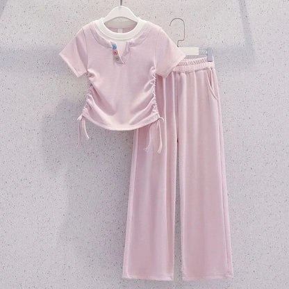 Summer Teenage Girls Clothes Set Children O-Neck Tshirt and Casual Pants Suit Student School Short Sleeve Top Bottom Outfits