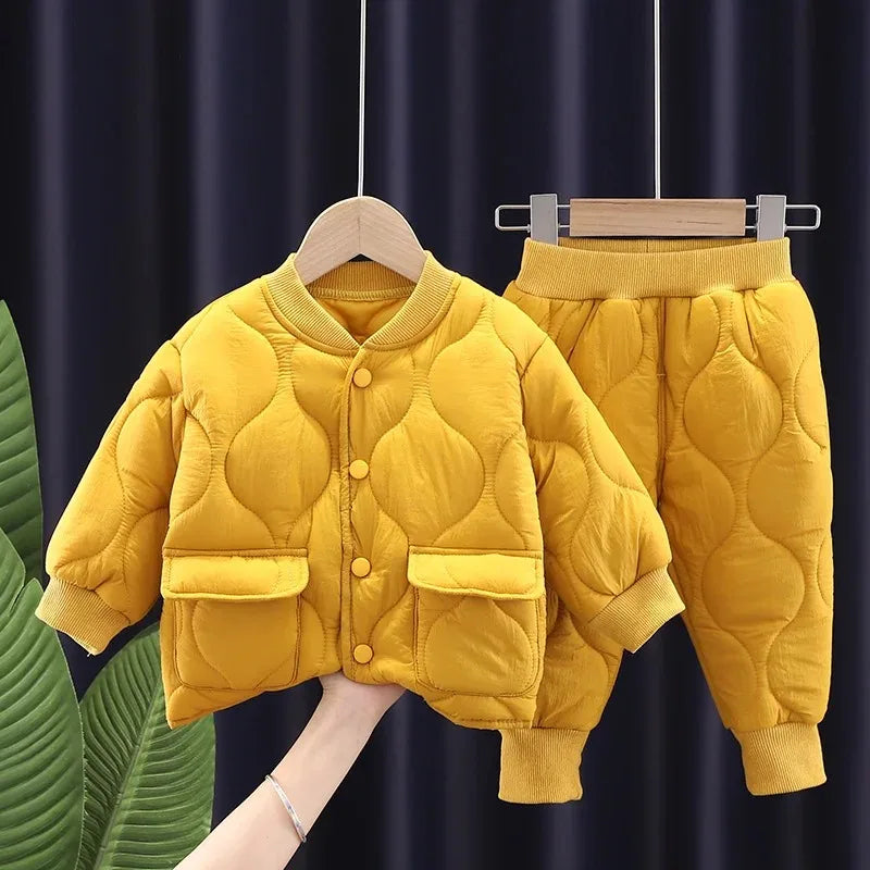 Baby Boys Clothes Full Sleeve Solid Parkas Pants 2pcs/set Toddler Costume Infant Jacket Kids Sportswear Girl Solid Casual Warm