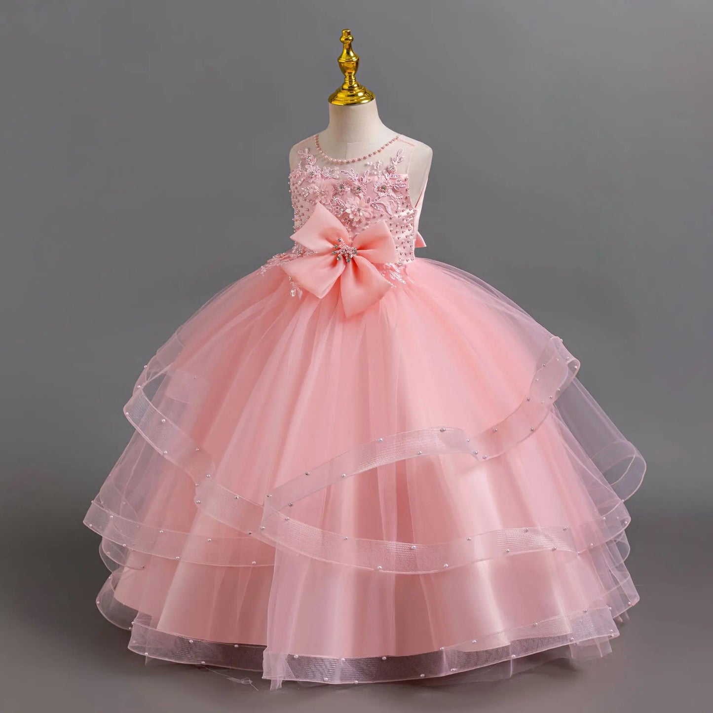 Girls Elegant Dresses Summer Flower Embroidery Princess Dress Girl Birthday Formal Party Dresses White Wedding Bridesmaid Dress