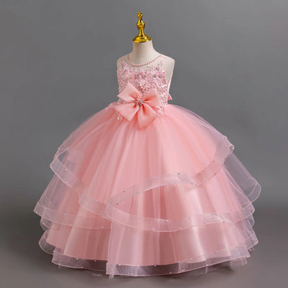 Girls Elegant Dresses Summer Flower Embroidery Princess Dress Girl Birthday Formal Party Dresses White Wedding Bridesmaid Dress