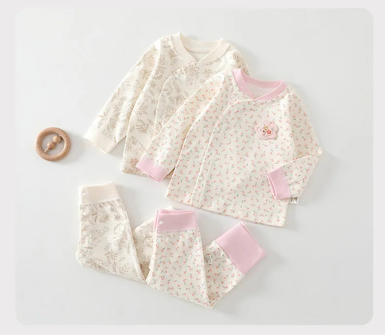 0-3Y Newborn Underwear 2Pcs Sets New Spring Infant Girls Boys Pure Cotton Sleepwear High Waist Pants Soft Baby Pajamas Clothes