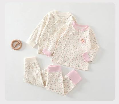 0-3Y Newborn Underwear 2Pcs Sets New Spring Infant Girls Boys Pure Cotton Sleepwear High Waist Pants Soft Baby Pajamas Clothes