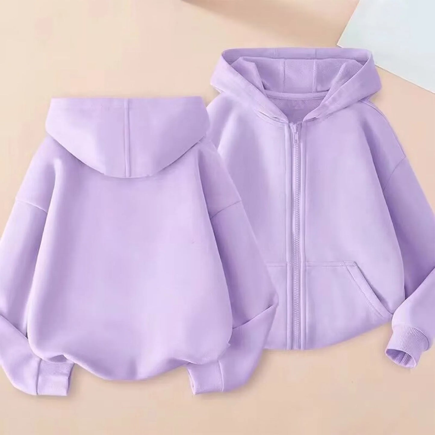 Kids Hoodie Jacket Plain Color Zip Hooded Sweatshirt Casual Outerwear Long Sleeve Boy Girl Coat Trend Style Wear Casual Look
