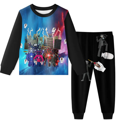New Hot European and American Children's Pajamas Skibidi Toilet Peripheral Halloween Long-sleeved Home Clothes Set The Best Gift