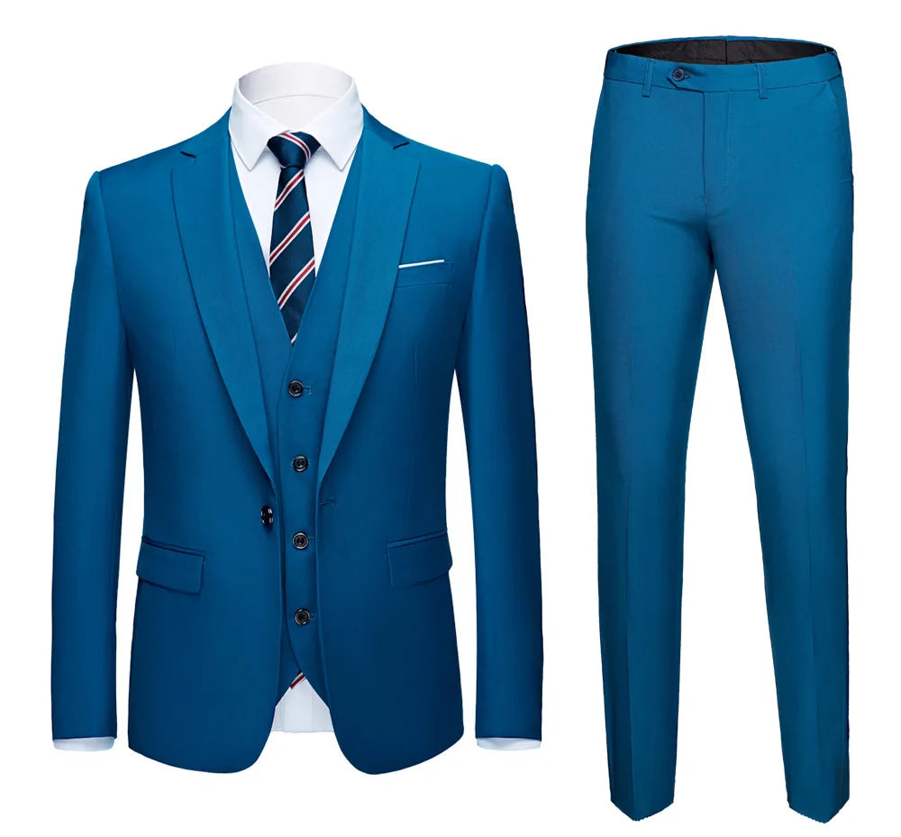 Man Suit Set Simple Solid Color Long Sleeve Male Outfit Single-breasted Slim Business Wedding Versatile Men Three-piece Suits