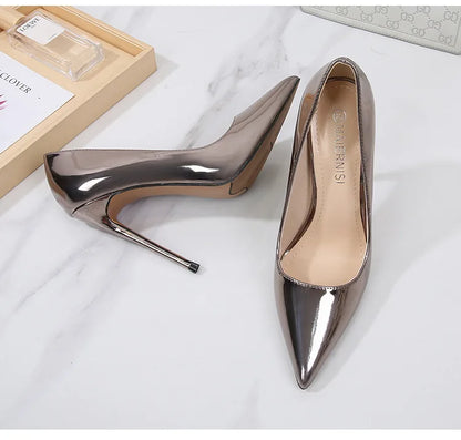 High Heels for Women ELEGANT Sweet Fashion British Style Slip-On 12CM Thin Heels Pointed Toe Office Career Women Shoes Gold 46