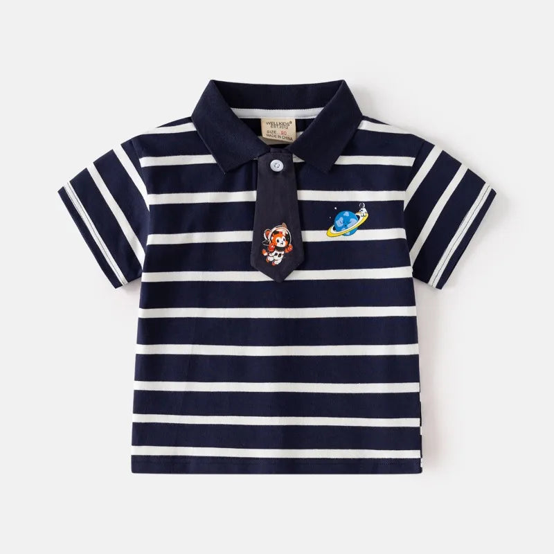 HoneyCherry Boys' Short-sleeve Polo Shirts Summer Cartoon-printed Stylish Turn-collar Tops Boy T-shirts