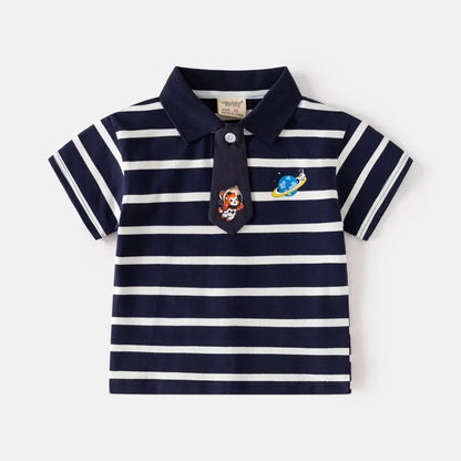 HoneyCherry Boys' Short-sleeve Polo Shirts Summer Cartoon-printed Stylish Turn-collar Tops Boy T-shirts